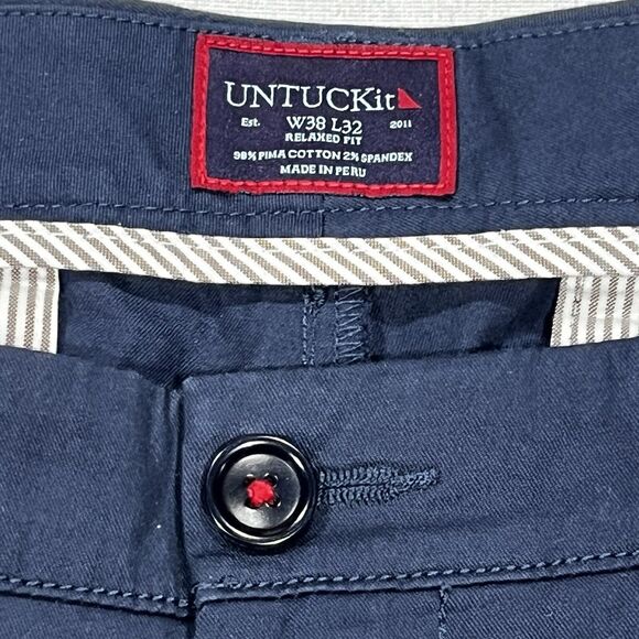 UNTUCKit Relaxed Fit Men Cotton Navy Blue Casual Chino Khaki Pants Size 38X31 - Picture 8 of 14